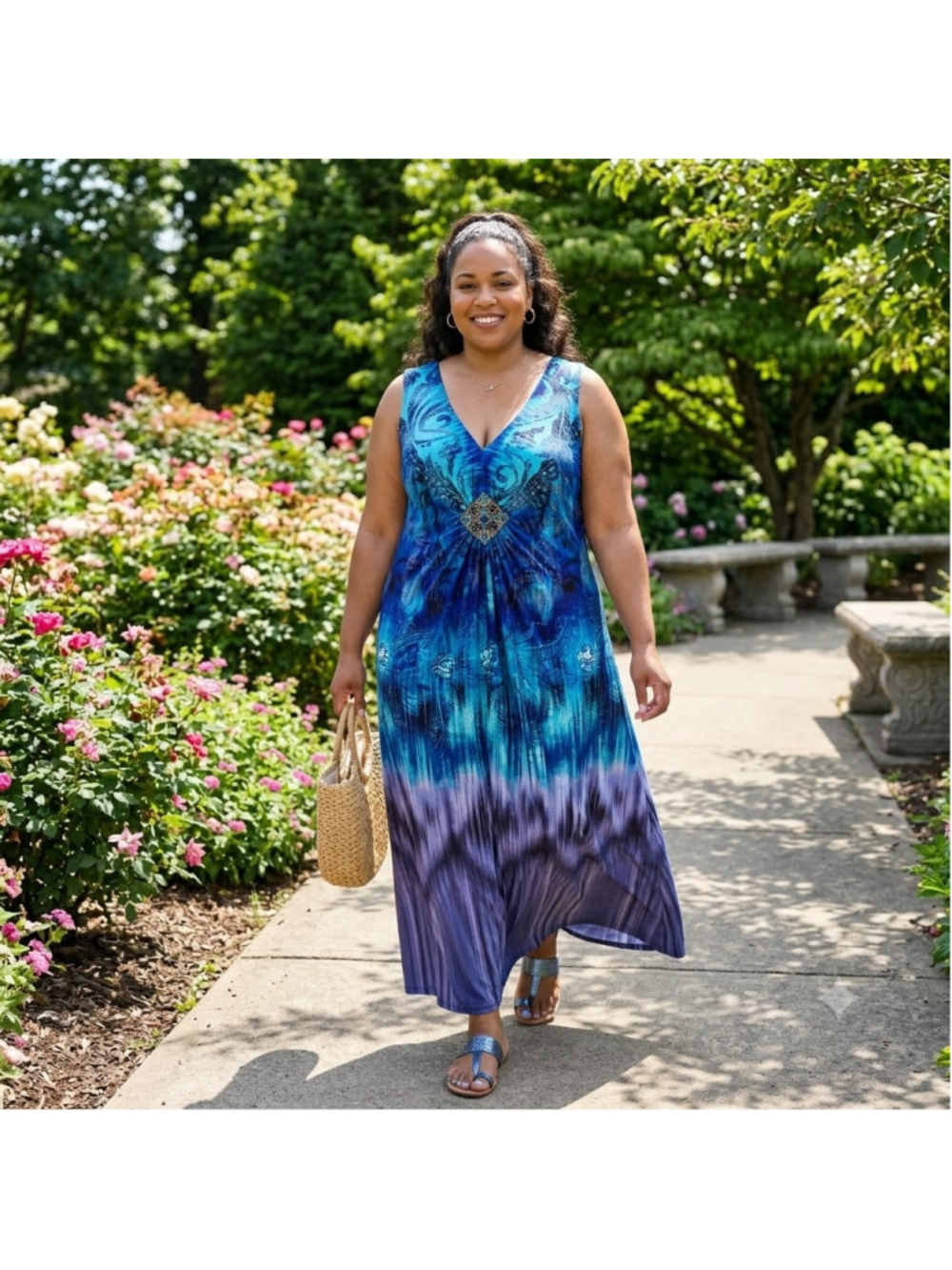 CB Established 1962 Women's Blue Teal Sleeveless V-Neck Maxi Dress Plus Size 20